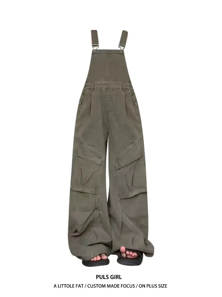 

Свободные джинсовые комбинезоны с широкими штанинами для женщин, с высокой талией, из выстиранного денима, повседневные брюки, весенняя мода, большие размеры, повседневный образ