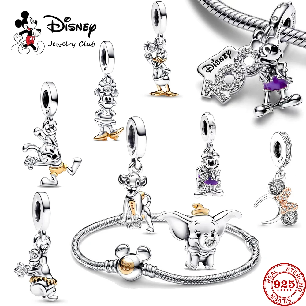 

100th Disney 925 Stering Silver Mouse Charms Minnie Clip Pendants Beads Fit Pandora Original Bracelet DIY For Women Jewelry 2024