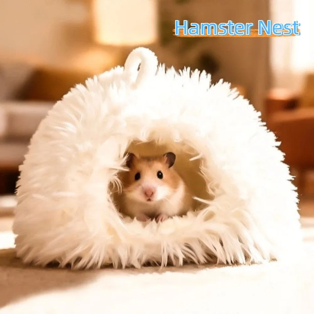 

Fluffy Warm Hamster Plush Nest Comfortable Soft Rabbit Sleeping Nest Non-slip Windproof Hamster Cage Cage Decoration