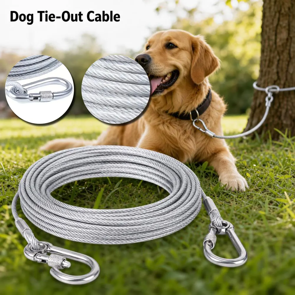 2/5/10m Versatile Stainless Double-headed Metal Buckle Raction Rope, Steel Clothesline for Outdoor Camping and Dogs Training