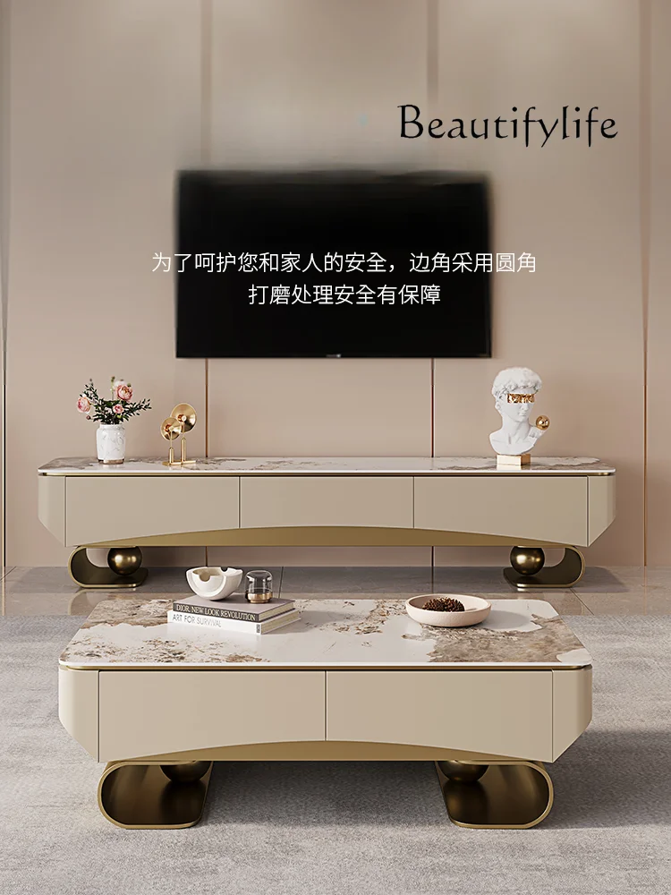 

Nordic medieval small apartment minimalist modern rock panel TV cabinet coffee table