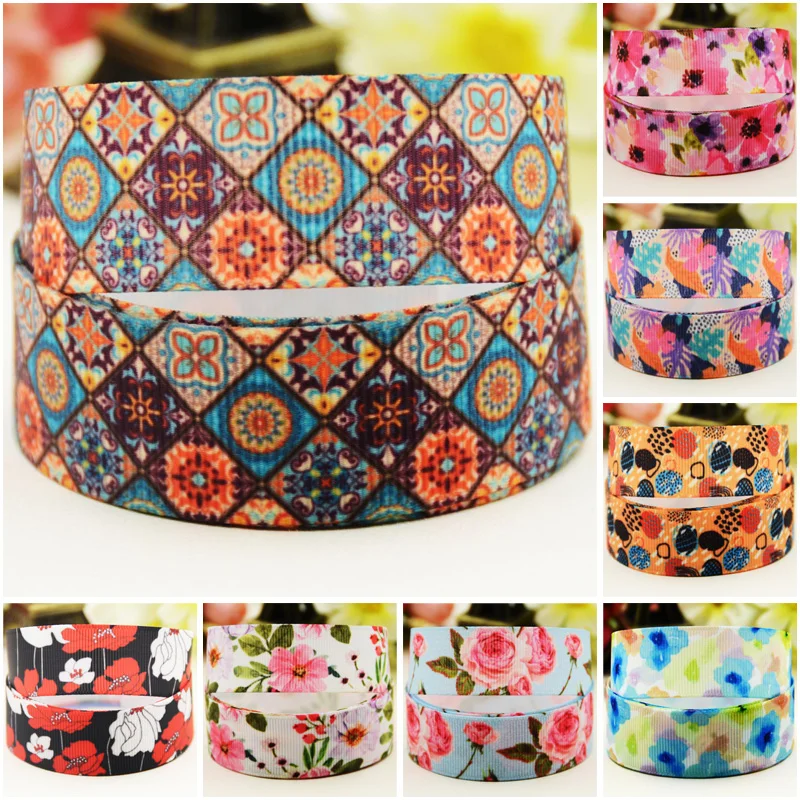 

22mm 25mm 38mm Flower cartoon printed Grosgrain Ribbon for DIY Hair Bows Merry Party Gift Decoration Material 10 Yards X-04781