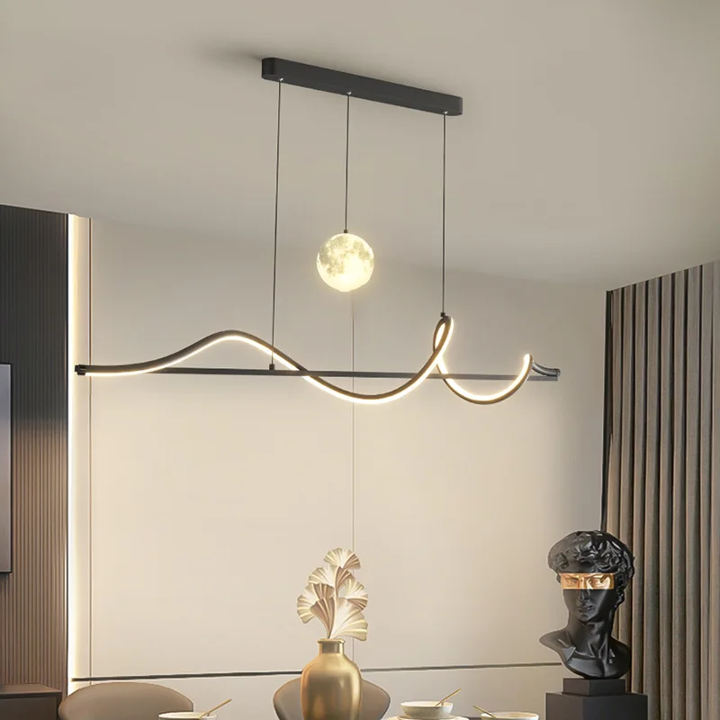 Full Spectrum Modern Simple Long Living Room Dining Room Study Dining Room Bar Atmospheric Intelligent LED Dining Chandelier