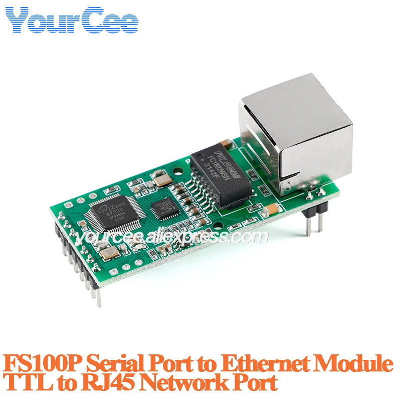 FS100P Serial UART TT to Ethernet Converter Module TCPIP TTL to RJ45 Networking Bidirectional Board Support DHCP and DNS
