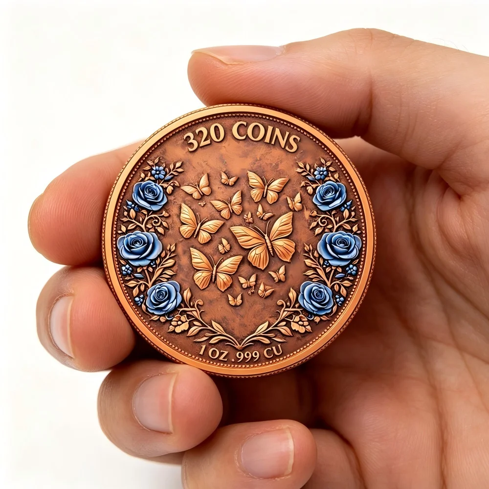 METAMORPHOSIS BUTTERFLY 1 AVDP Oz .999 Pure Copper Round Medallion with Shiny Dust 3D Relief Copper Medallion for Collection