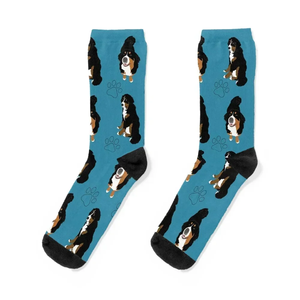 Bernese Mountain Dog Pattern-blue paws Socks floor Non-slip Socks For Women Men's