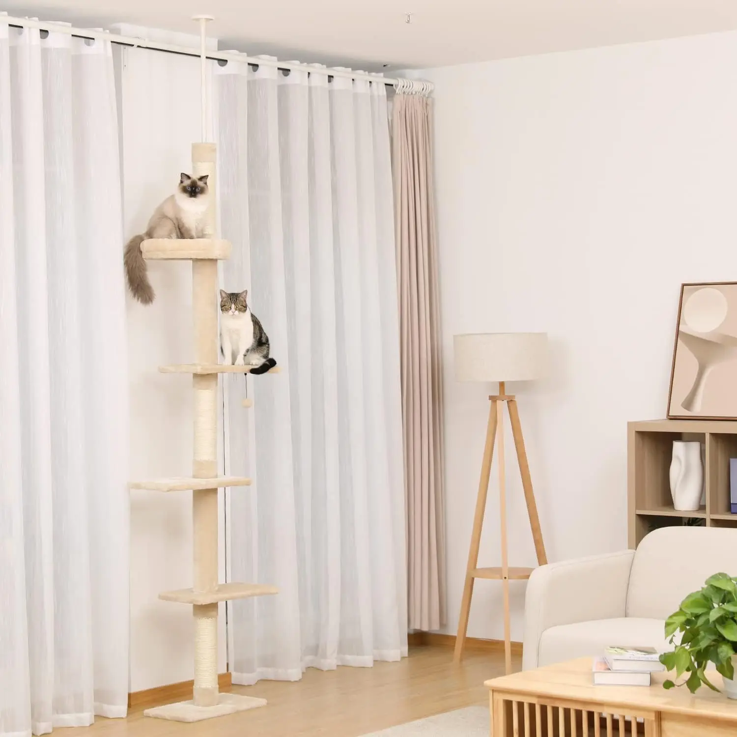 Cat Tower 5-Tier Floor to Ceiling Cat Tree Height(95-107 Inches) Adjustable, Tall, Climbing Tree Featuring