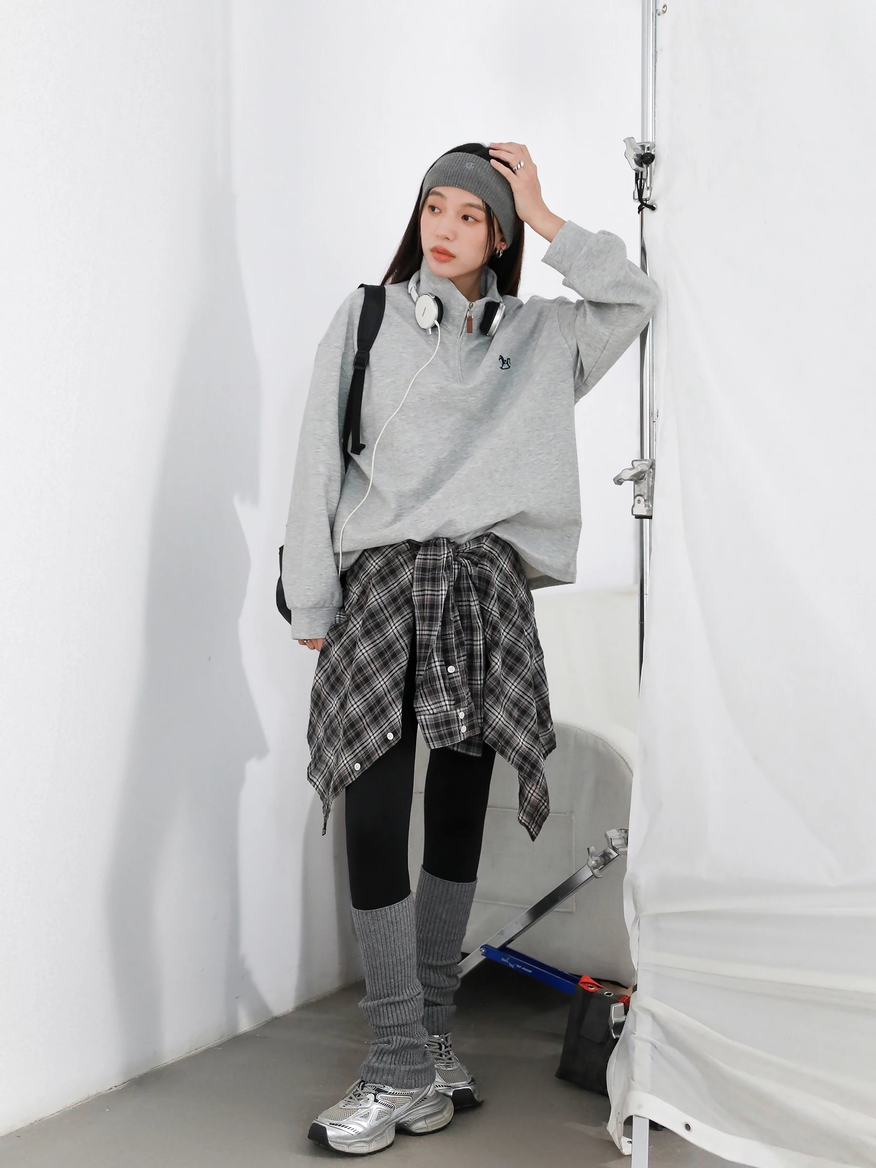 CHIC VEN femmes sweats mode décontracté col montant broderie demi fermeture éclair à manches longues pulls printemps automne nouveau 2025