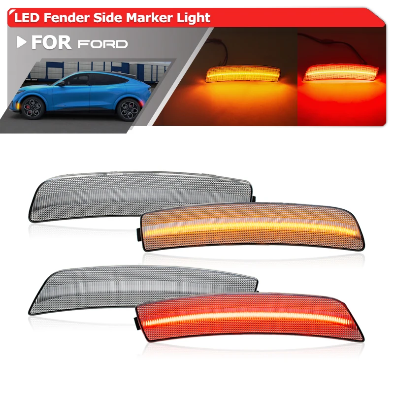 

4PCs For Ford Mustang Mach-E 2021 2022 2023 2024+ Bumper LED F&R Fender Side Marker Lights Parking Turn Signal Reflector Lamps