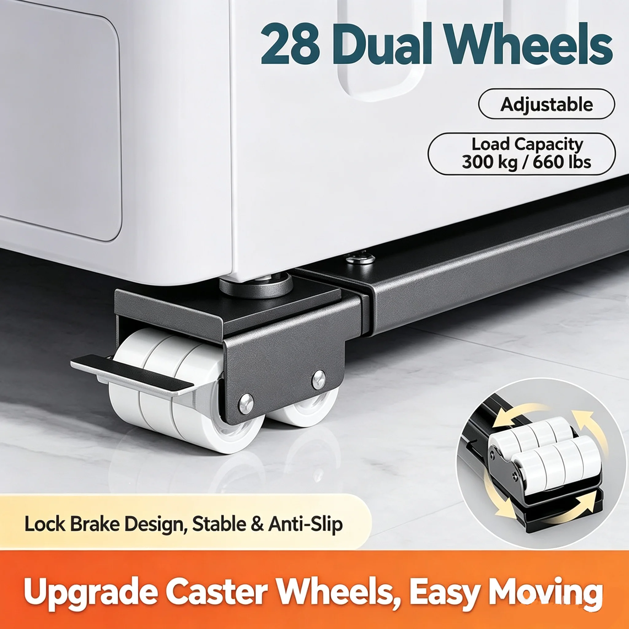 2pcs Heavy Duty Adjustable Washer Stand 24 Silent Wheel Roller Base Non-Slip Shock Absorb Mover Fridge Dryer Cabinet