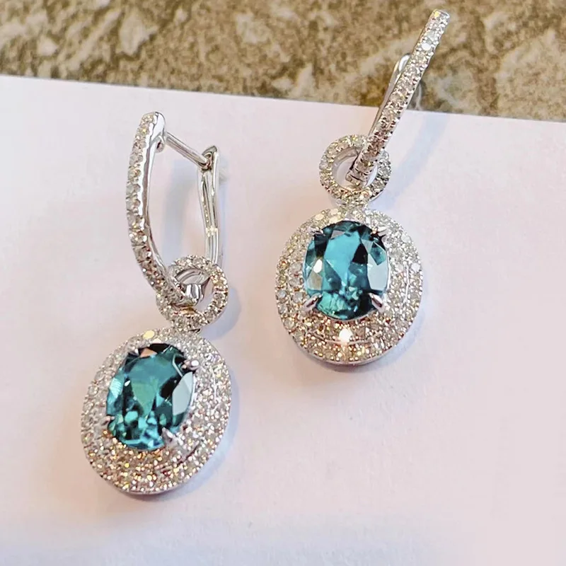 European and American Princess Blue Zircon Earrings for Girls, Dynamic Micro Inlaid Sparkling High-end Dress Accessories