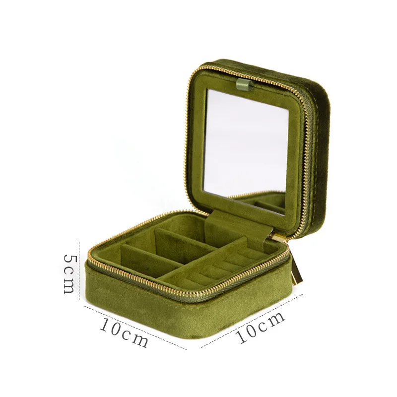Velvet Jewellery Organiser Jewellery Box for Women Travel Zippered Portable Jewelry Storage Case with Mirror for Traveling Daily