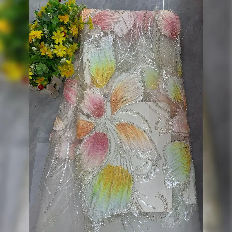 90x125cm Farbig bedruckter Paillettenstoff, Perlenbestickter Tüllstoff, DIY-Nähmaterial, Netzstoff für Bekleidung – Detail 19