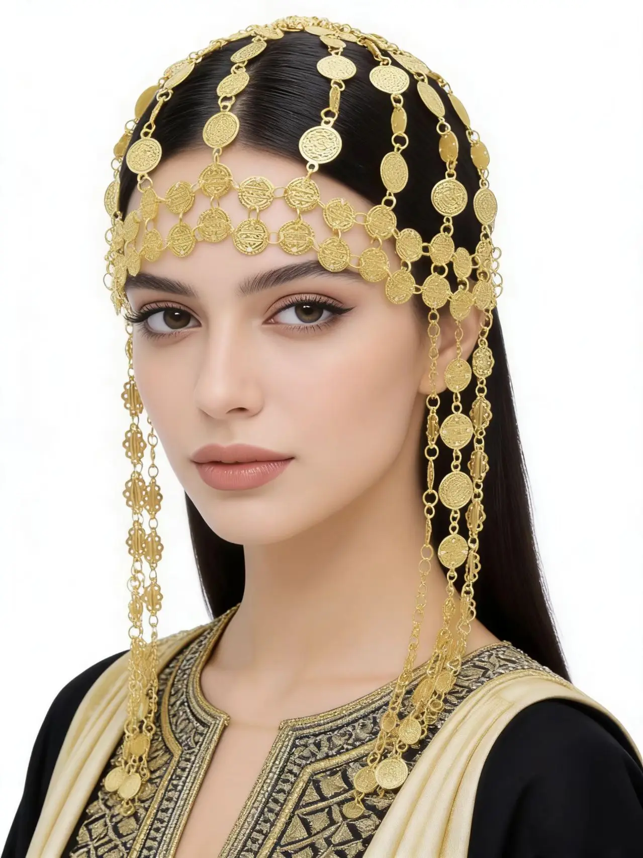

Middle East Retro Dance Headband Gold Coin Tassel Headwear Stylish Floppy Hat Hair Accessory for Women