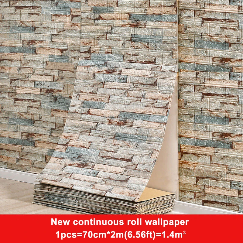 

2M 3D Faux Brick Wall Stickers DIY Decorative Self-Adhesive Waterproof Wallpaper Children'S Room Bedroom Kitchen Home Decoration