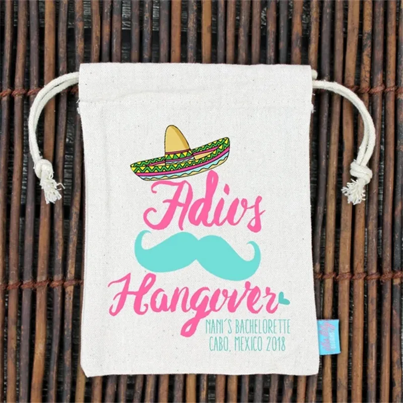 50pcs Custom Adios Hangovers Sombrero Stash Mexico Bachelorette Hangovers Recovery Kit Heavy Weight  Wedding Favor Gift Bags