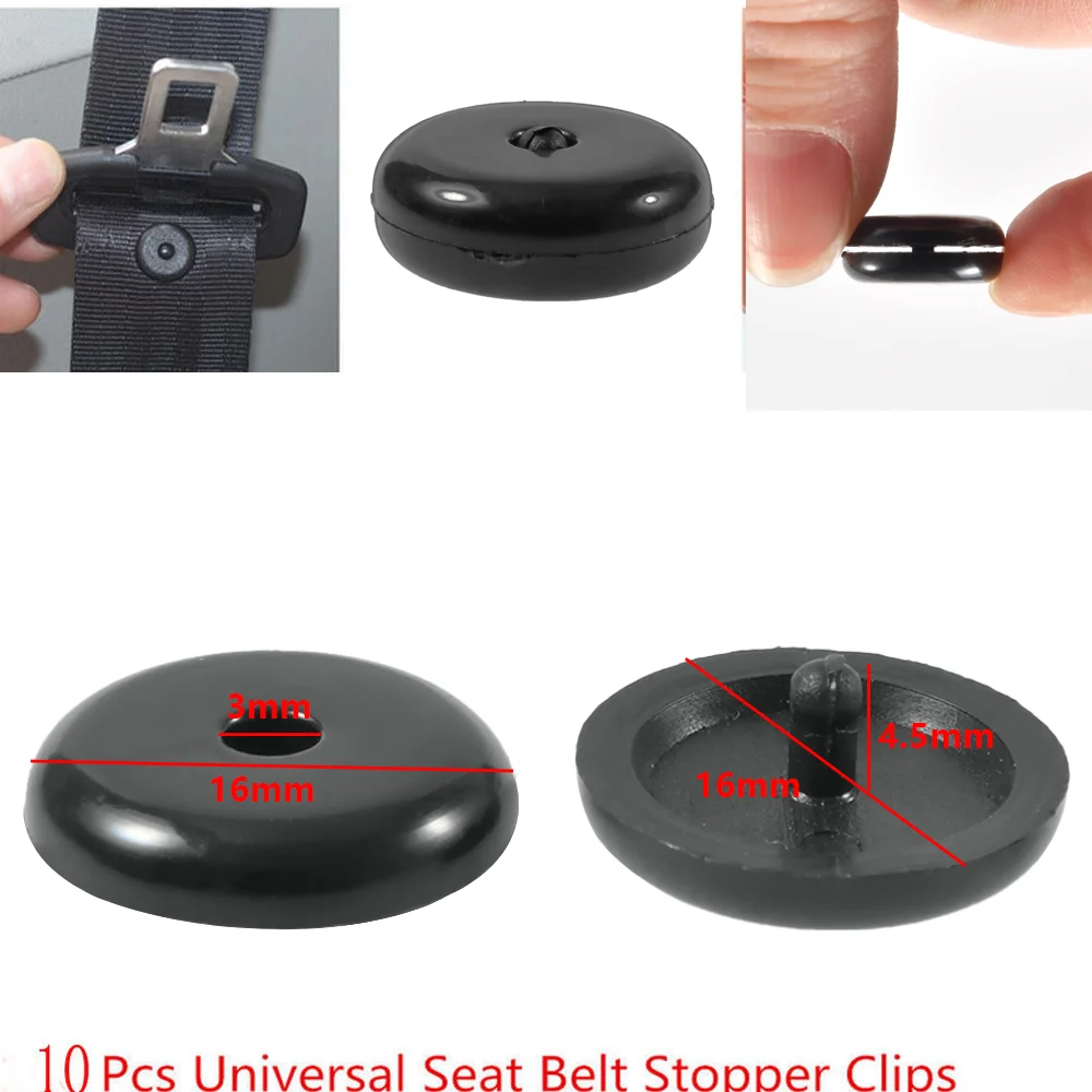 10Pcs Car Parts Black Plastic Car Safety Seat Belt Stopper Spacing Limit Buckle Clip Retainer Seatbelt Stop Button