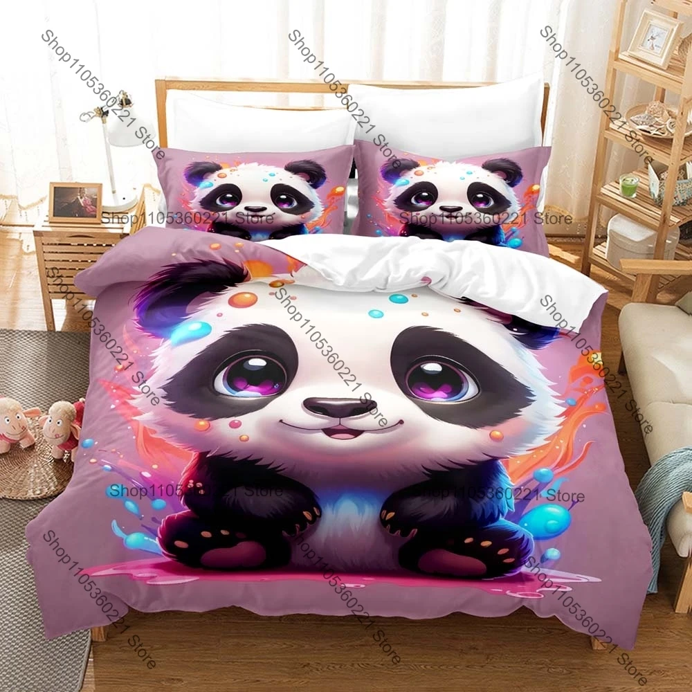 Kawaii panda Three Piece Bedding Set Luxury Comforter Set with Queen King Size Including new pillowcase Anime literie de luxe
