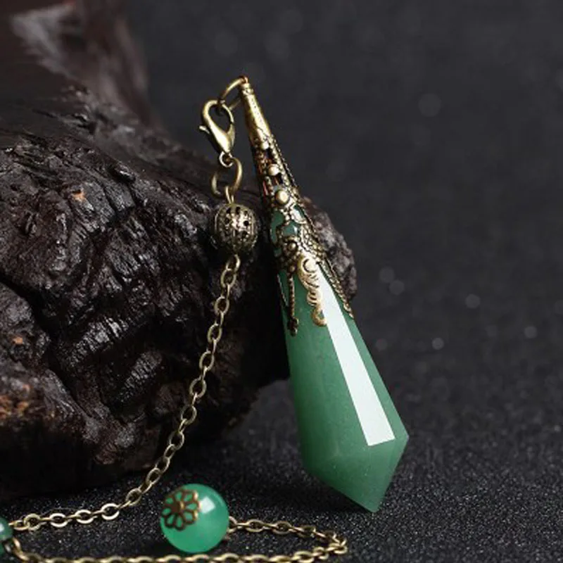 Green Aventurine Point Pendulum Natural Stone Healing Dowsing Energy Balancing Crystal Metaphysical Divination Tool Witchy Gift