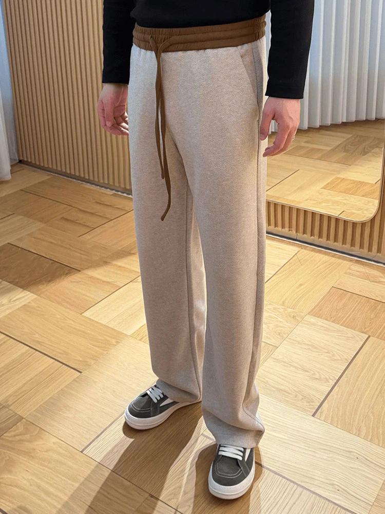 

Мужские повседневные брюки из твида цвета хаки, осенне-зимние, с цветными вставками, драпированные, прямые, зауженные, повседневные штаны