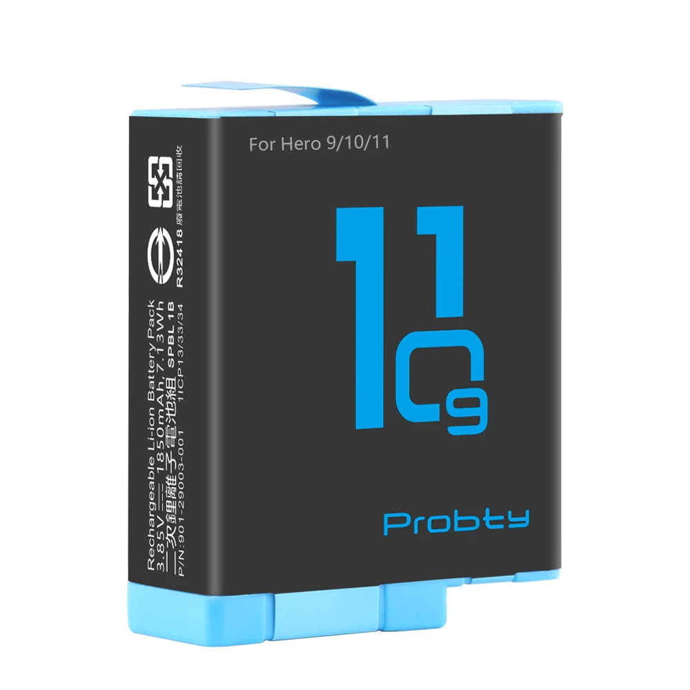 1850 mAh batterij voor GoPro Hero 10 + LED 3-slots oplader met Type-C poort voor GoPro Hero 12 Go Pro 10 hero 11 hero 9 sportcamera's