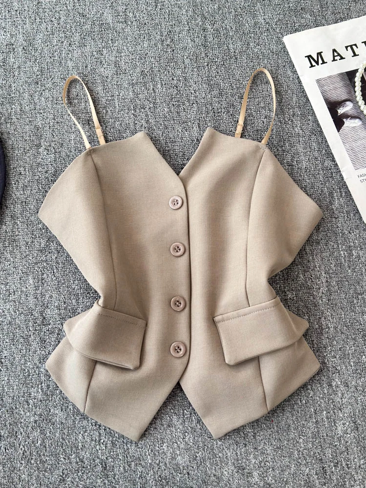 Gilet de costume rétro pour femmes, haut amincissant, Design Sensation, nouveau bouton Sle, longueur Bal ort, pour les déplacements, été