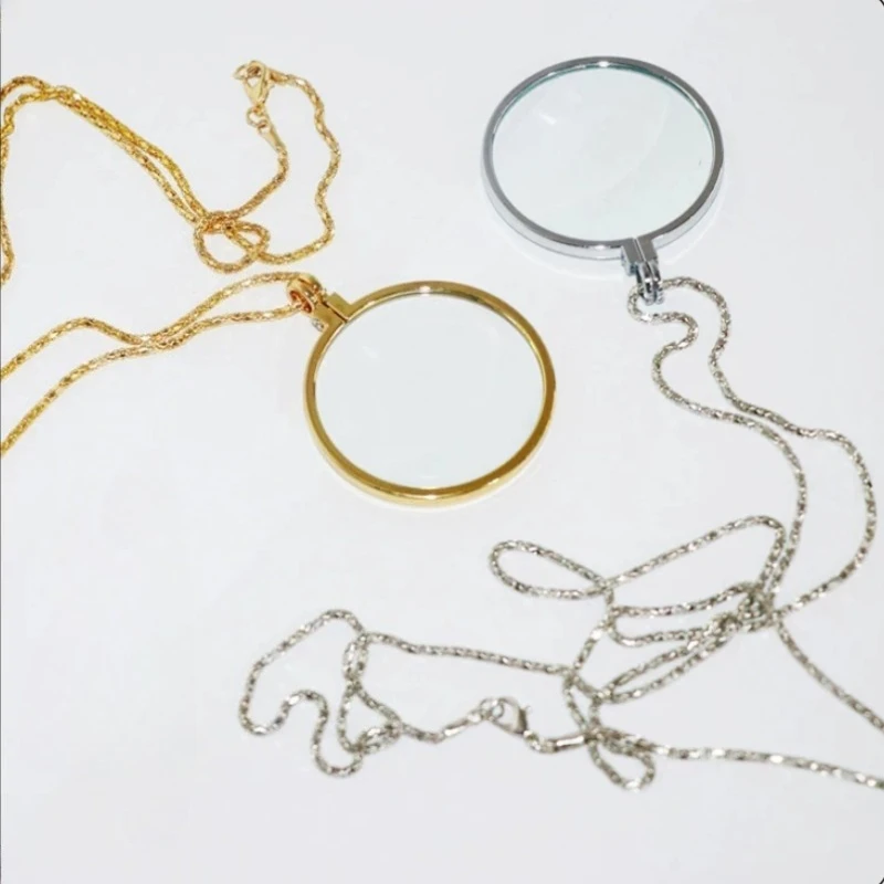 1PCS Magnifier Portable Zinc Alloy Necklace 5x Magnifying Glass Helping Hands Loupe Glass Lens