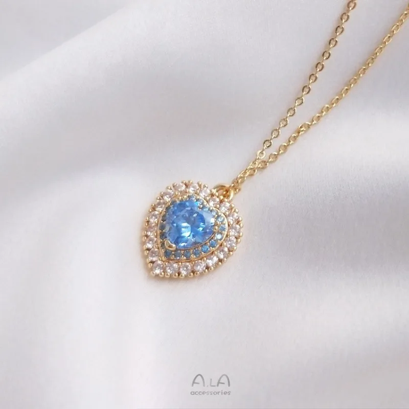 

Кулон из 14-каратного золота с микроинкрустацией цирконами в форме сердца, ручной работы, для самостоятельного изготовления украшений, женская цепочка на ключицу.