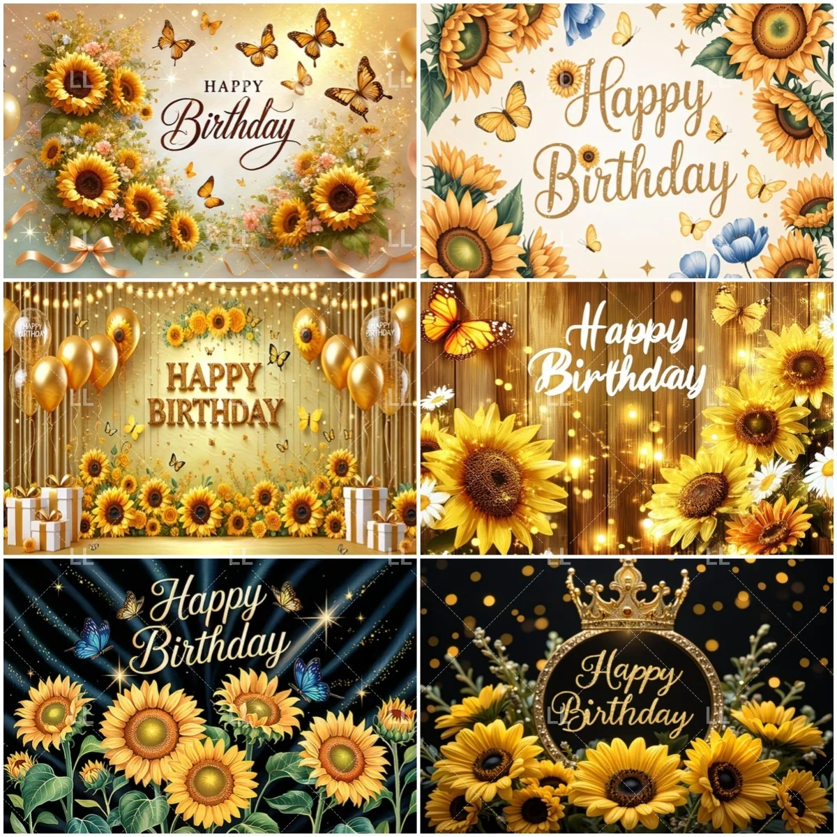 

Sunflowers Birthday Party Decor Backdrop Vibrant Colorful Floral Photography Background Black Golden Home Studio Banner Supplies