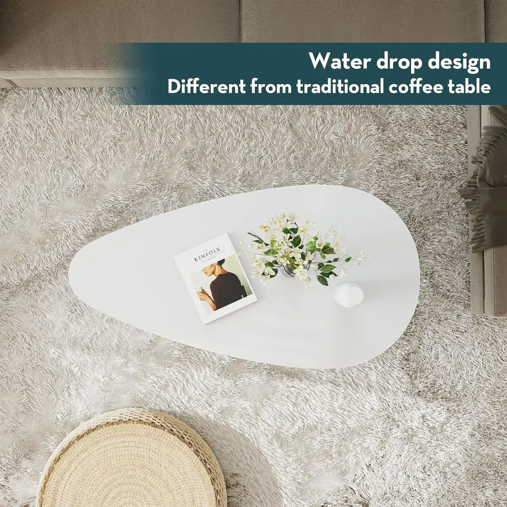 White Oval Modern Coffee Table for Living Room, Compact Design, Easy Assembly, 22.2 Diameter x 42.5 Length x 17.1 Height
