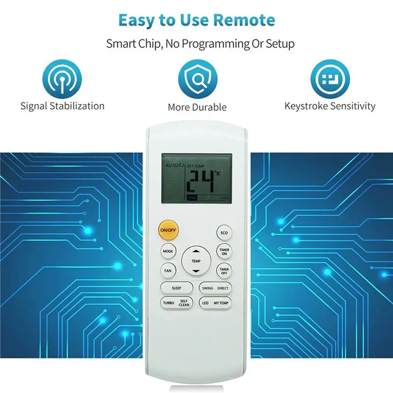 A33T Remote Control for Midea Air Conditioner RG57A7/BGEF RG57A6/BGEFU1 CR166-RG57A6EU-6, Replacement, White, 3 Pack