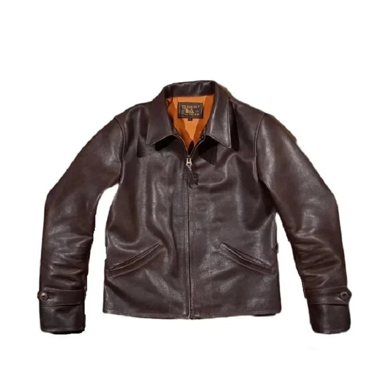 LNY!Wholesales.Vintage Brown 1940s style Rider Natural leather cloth.Brand High quality Japanese cowhide jacket.slim Recommend