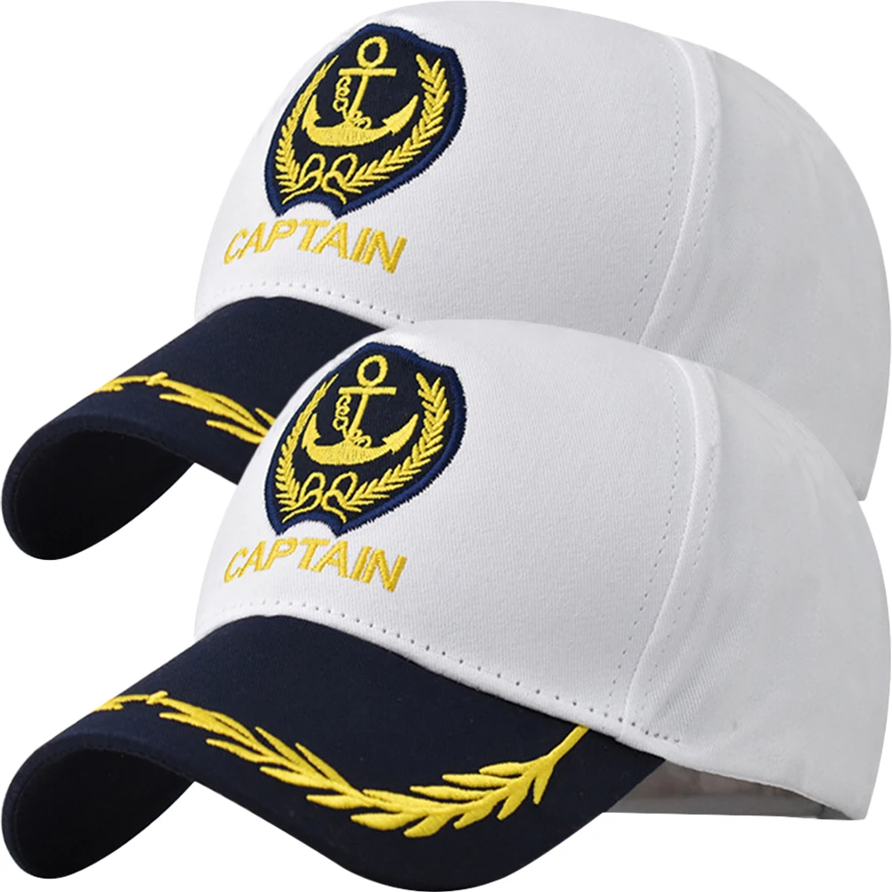 

2 Pcs Navy Captain Hats Adjustable Breathable Men Women Sailor Hat Marine Yacht Accessories Outdoor Sun Protection Retro Style
