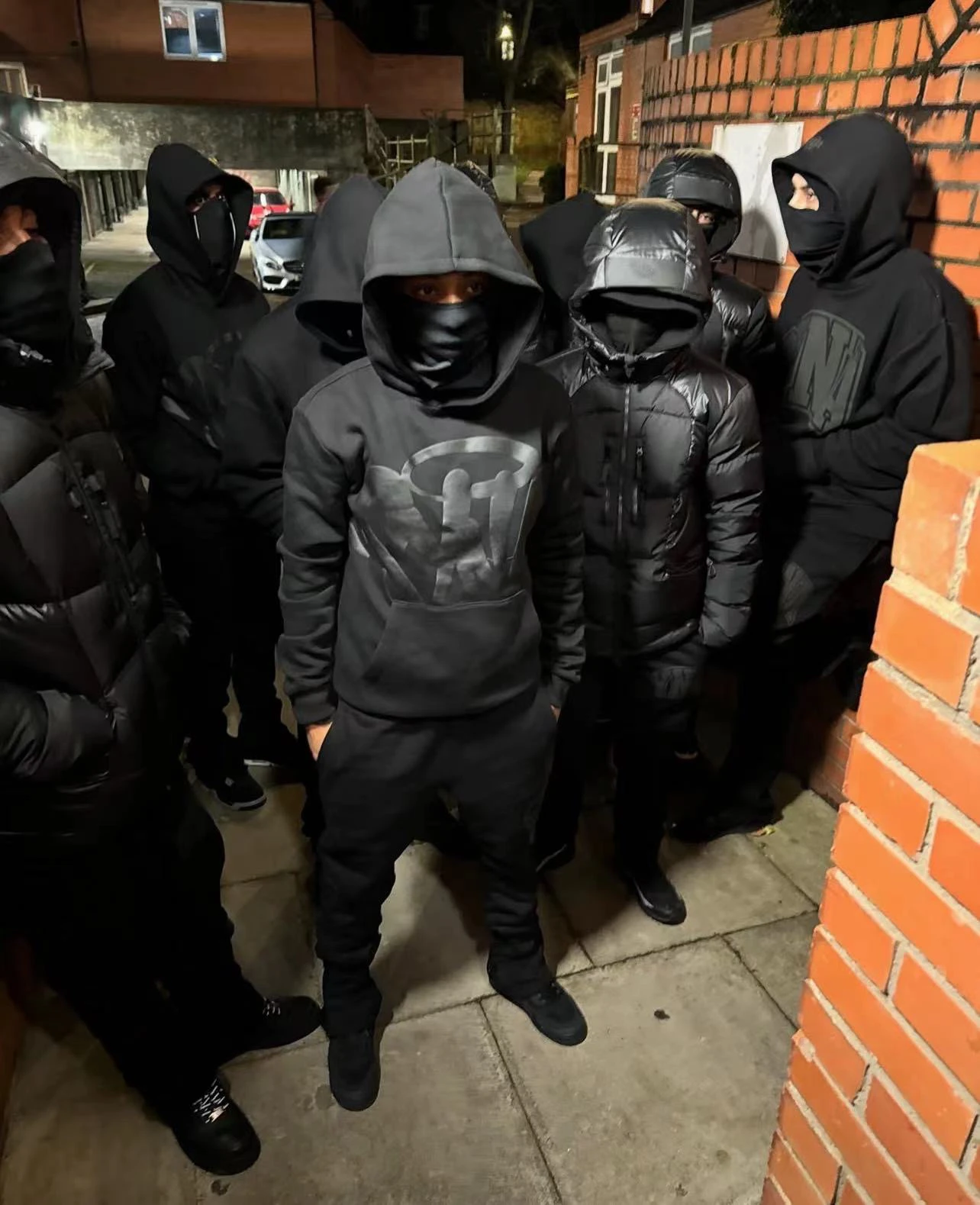 

Synaworld Drill Men's Fce Lined Hoodie And Pants Set Winter Streetwear Hip Hop Loose Fit Sportswear Casual Outfit