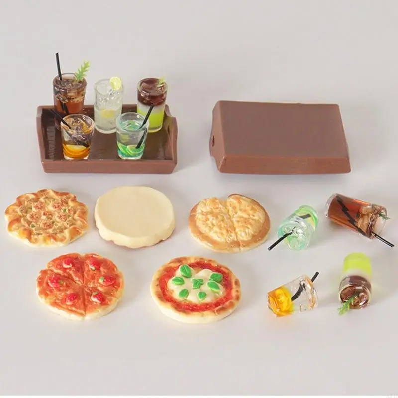 

2 Set Realistic Miniature Pizza And Beverage Play Model Set For Doll House Accessories with Detailed Texture A2UB