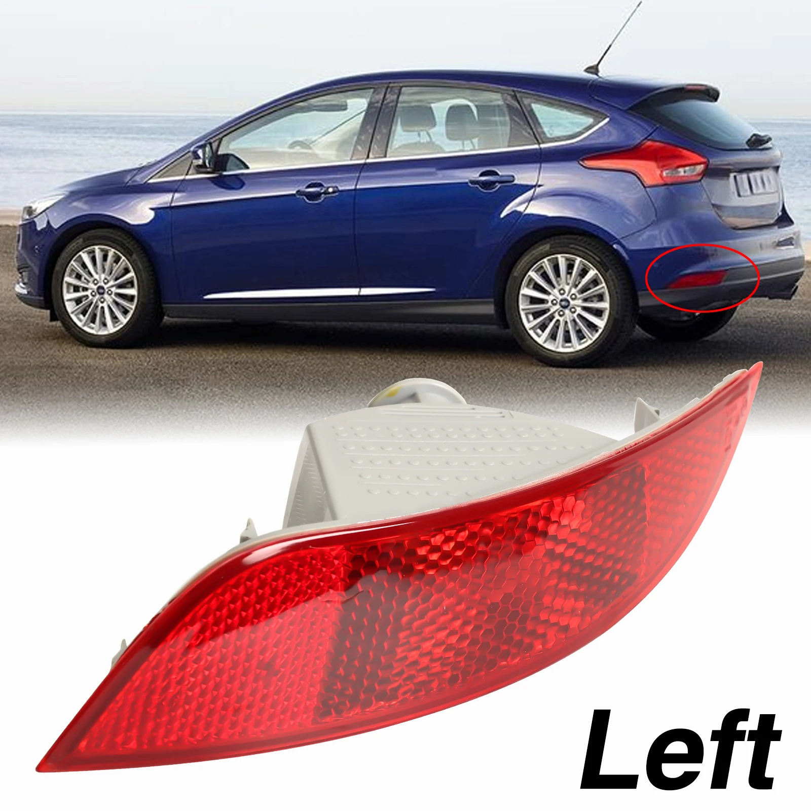 

Левый задний бампер, отражатель, противотуманная фара, задний отражающий сигнал тормоза, сигнальная лампа для Ford Focus Hatchback MK3 2014 2015 2016 2017