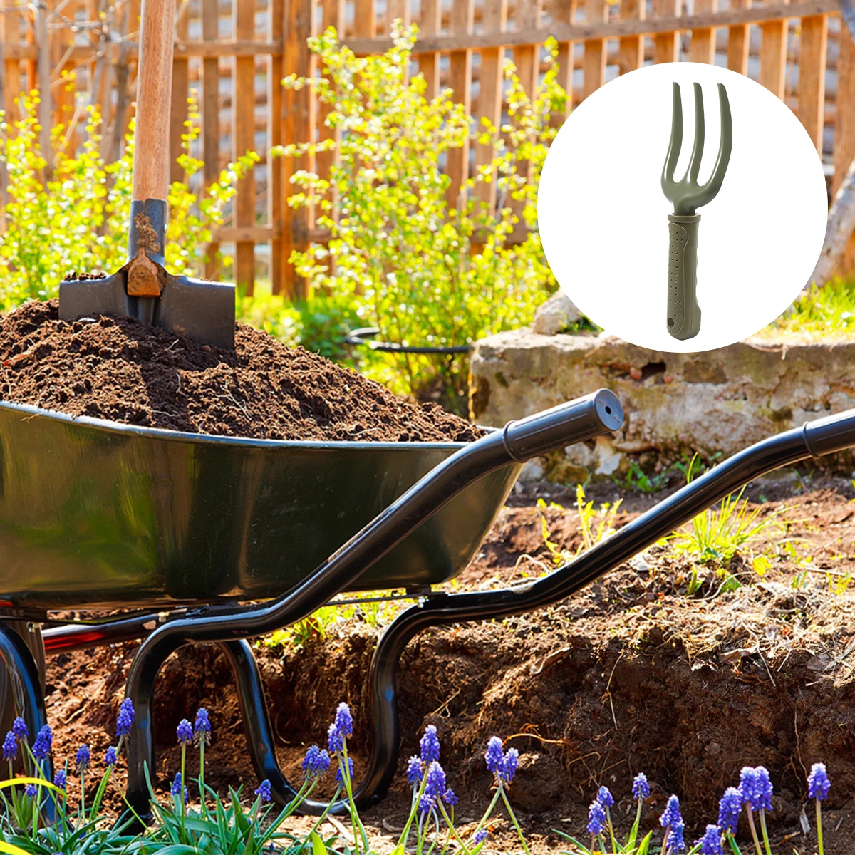 

2PCS Iron PE Gardening Fork Comfortable Wooden H Cultivating Soil Aerating Weeding H Tool Garden Rake