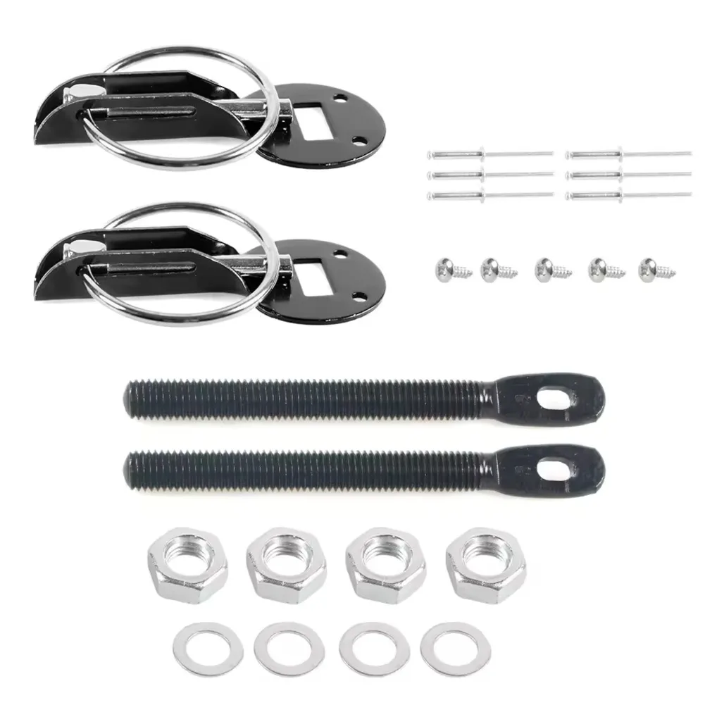 Car Hood Lock Kit with Aluminum Alloy Pin Bonnet Lock to Prevent Hood Movement and Protect Engine during High Speed Driving