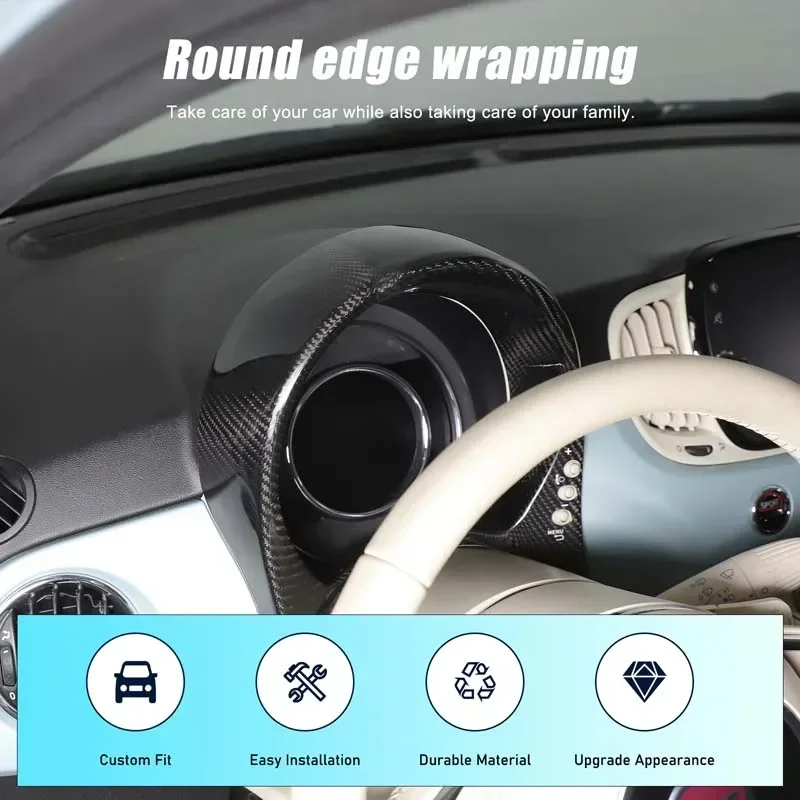 Dry Carbon Fiber Car Dashboard Instrument Speedmeter Frame Cover For Fiat 500 Abarth 595 695 2016-25 Decorative Trim Accessories