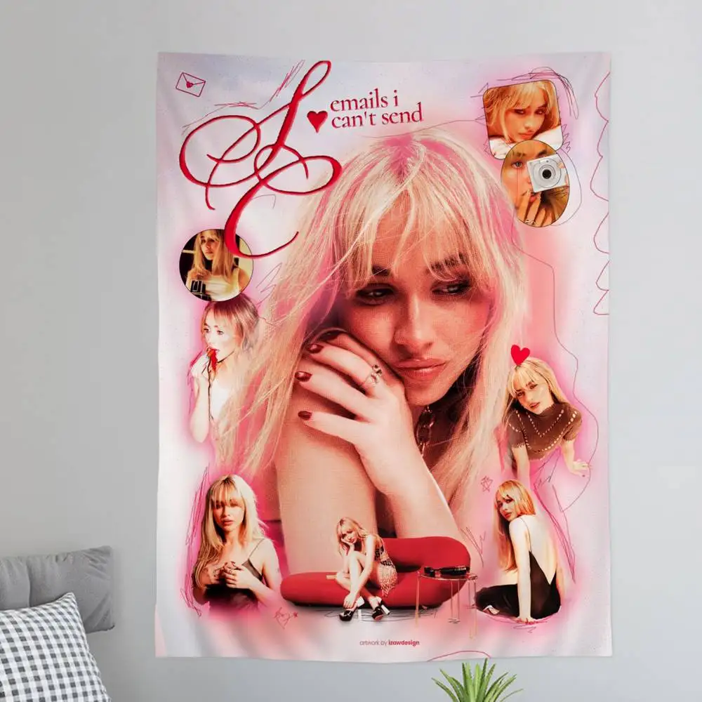 Singer Sabrina Carpenter Portrait Cartoon Tapestry Art Science Fiction Room Home Decor Wall Hanging Sheets