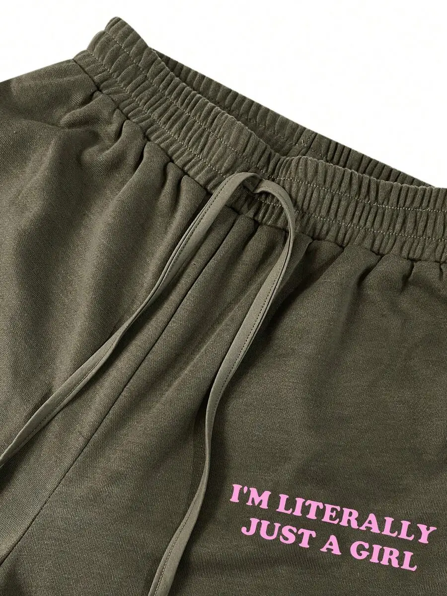 Set da Donna con Top a Maniche Corte con Stampa e Pantaloni con Coulisse per l'Autunno