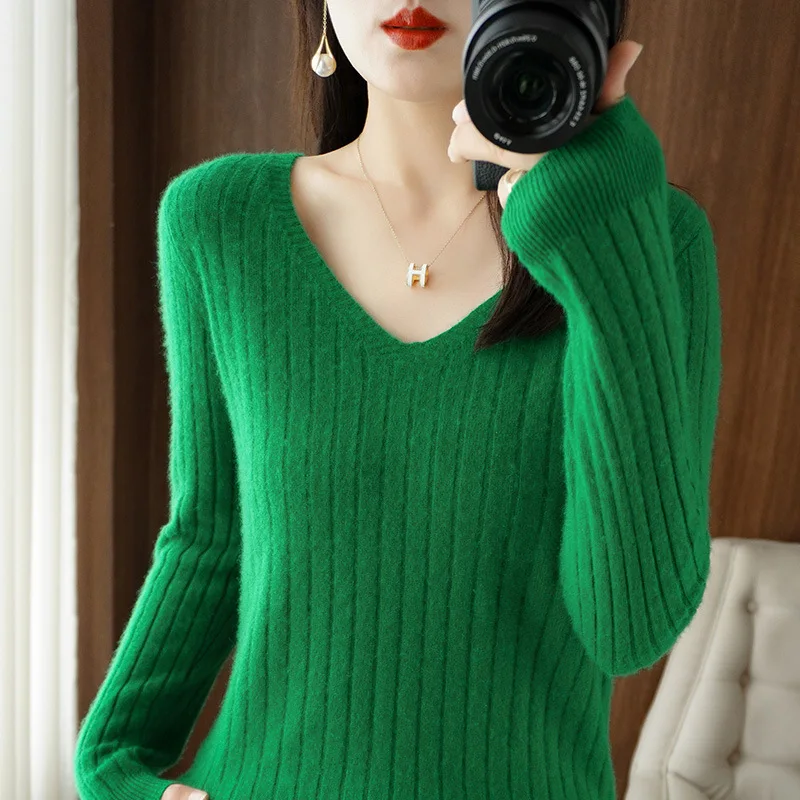 

Women Sweater 2024 Autumn Winter Warm Basic Top V--neck Bottoming Shirt Long Sleeve Fashion Korean Knit Pullovers Spring Jumper