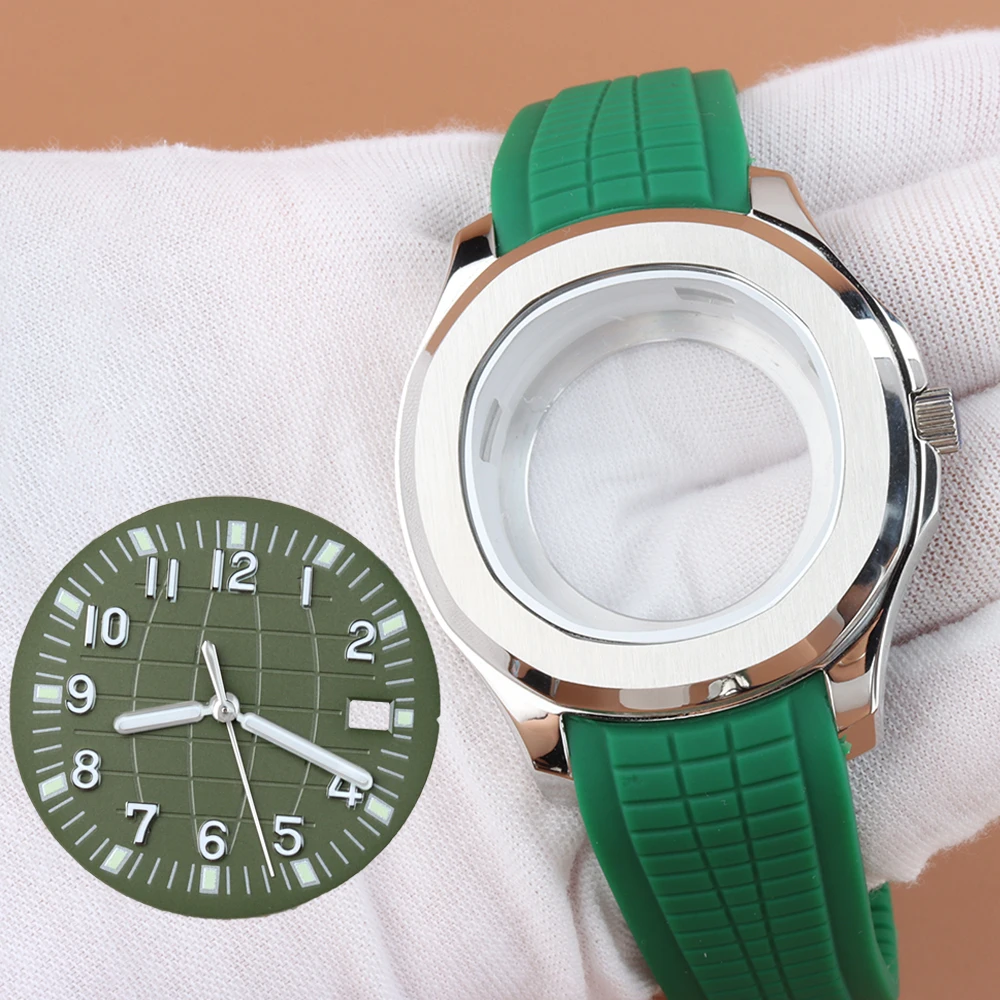 

42mm Case For Aquanaut Silver nh35 Case Dial Hands Green Luminous For Seiko NH35 NH36 NH38 Movement Nautilus Watch Accessories