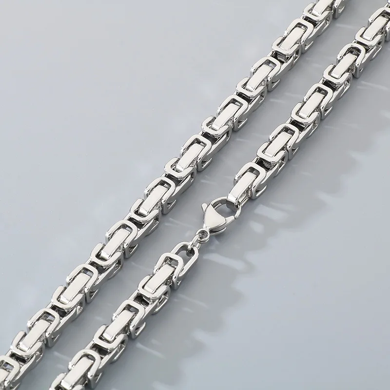 Silver 4mm 6mm 8mm Byzantine Chain Necklace Stainless Steel Jewelry For Mens women Boy
