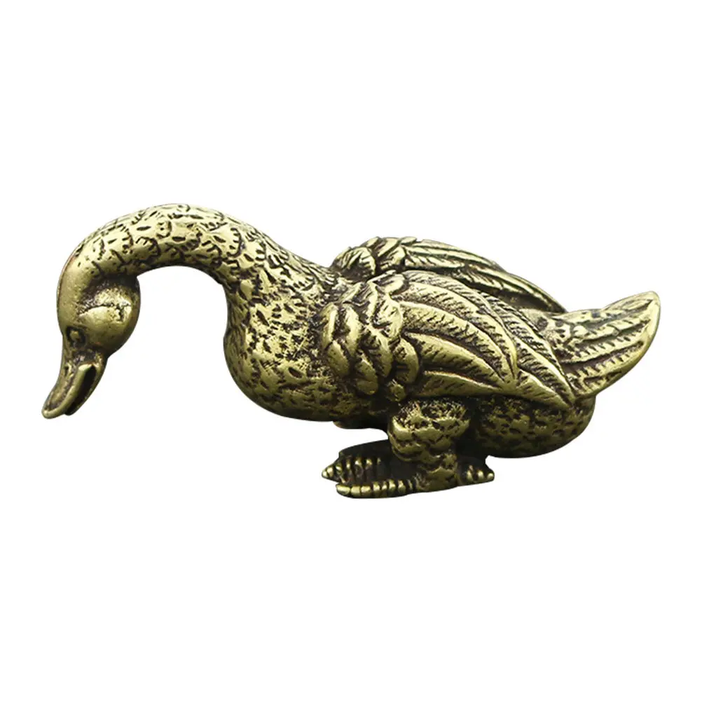 1Pcs Mini Brass Duck Ornament Retro Desktop Decor Vintage Adornment Home Office Brass Decor Compact Premium Craft Golden Tone