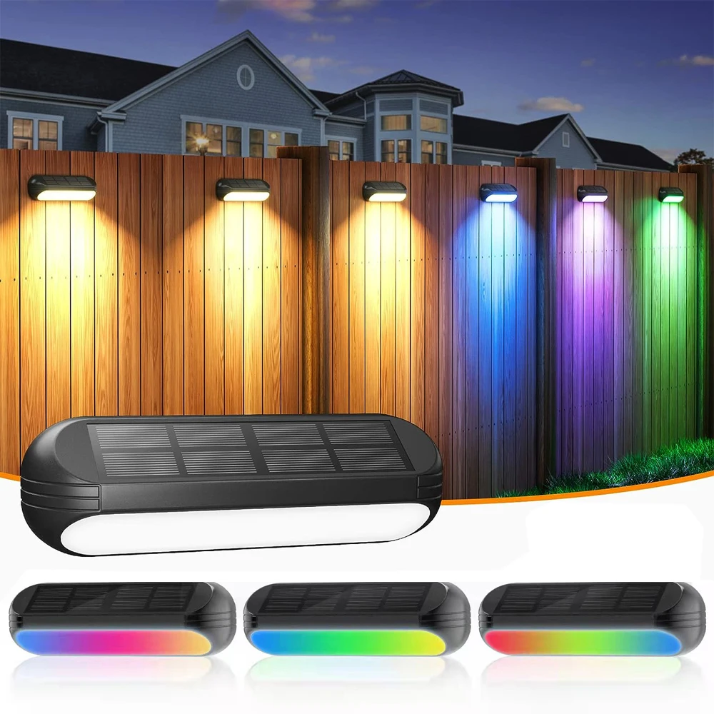 

Solar Fence Lights Outdoor Garden Decorative Lights LED RGB Color Changing Wall Lamp for Patio Stairs Terrace Decor Waterproof