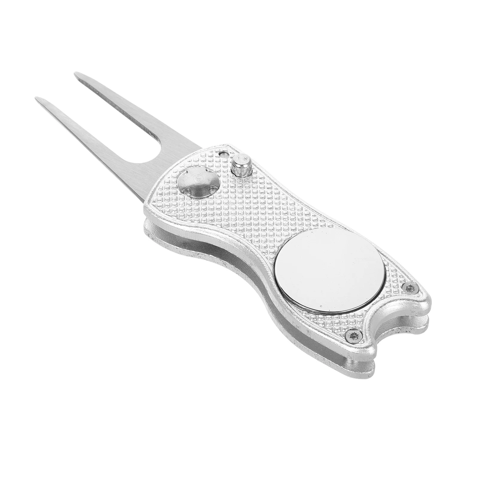 เครื่องมือซ่อมสนามกอล์ฟแบบพับได้ ทำจากอลูมิเนียมอัลลอยด์ พร้อมที่ทำเครื่องหมายลูกกอล์ฟและตัวช่วยซ่อมหญ้า ดีไซน์กะทัดรัด พกพาสะดวก