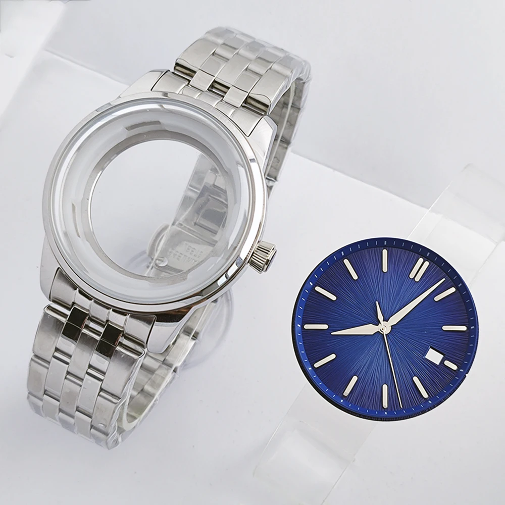 40mm Cocktail Case Arched Glass Watch Casel stainless steel strap For NH35 movement 35mm dial hands DIY Watch Mod Parts Set