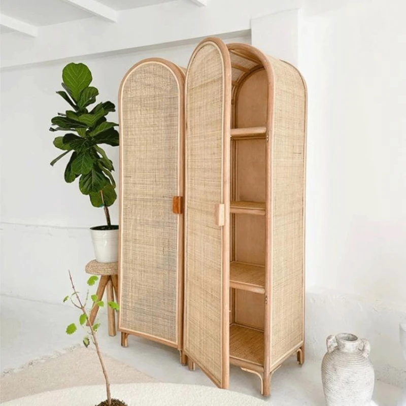 Japanese balcony locker, rattan single door simple wardrobe