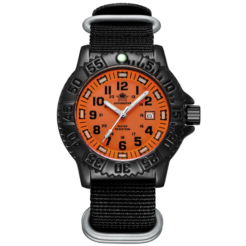 ADDIESDIVE Luxury Man Quartz Watch Military Outdoor Sport Dive Luminous Tube Watch High Quality 5Bar Waterproof Date Men's Watch